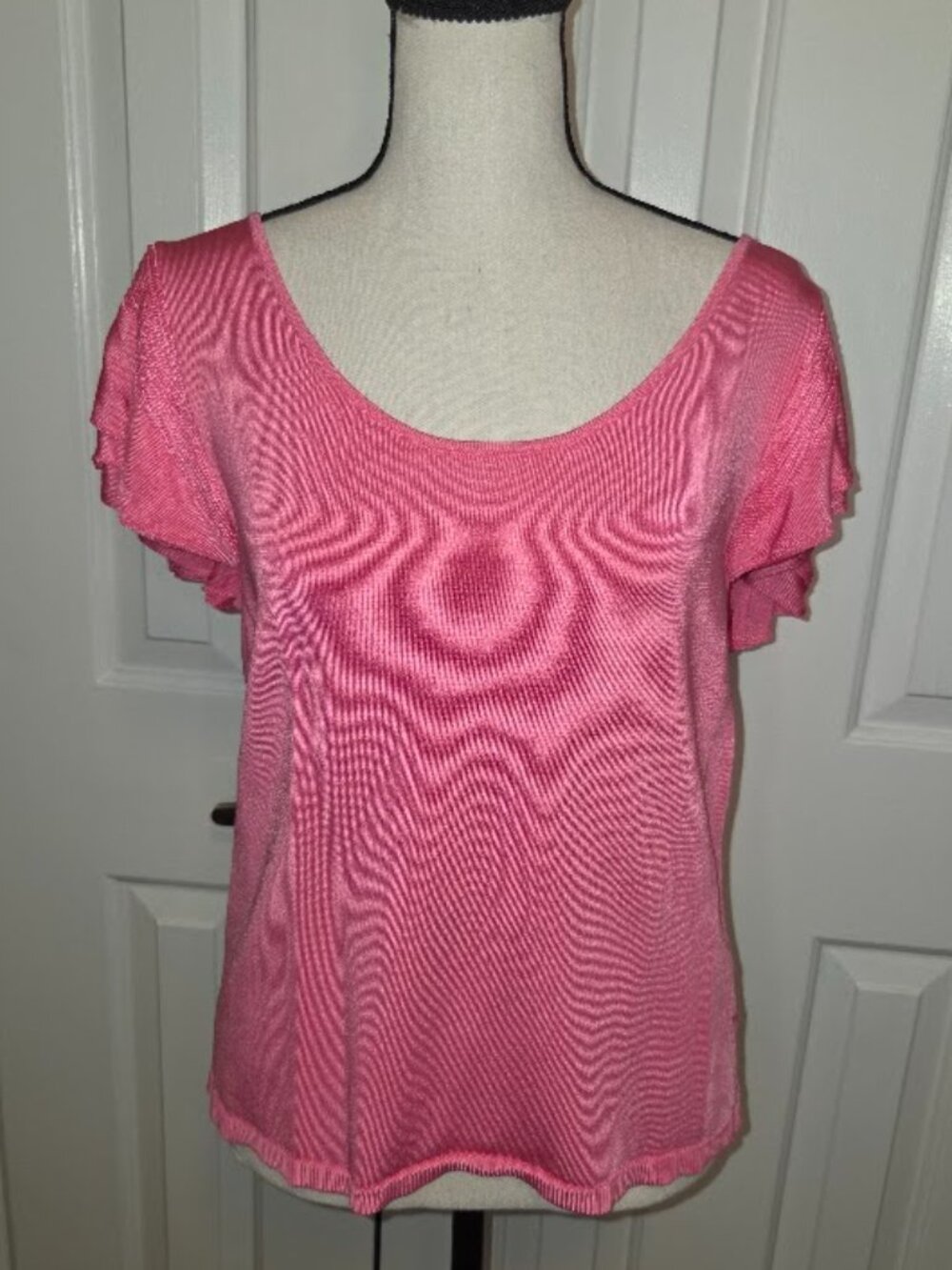 Lauren Ralph Lauren Pink Flutter Sleeve Scoop Neck Top Large